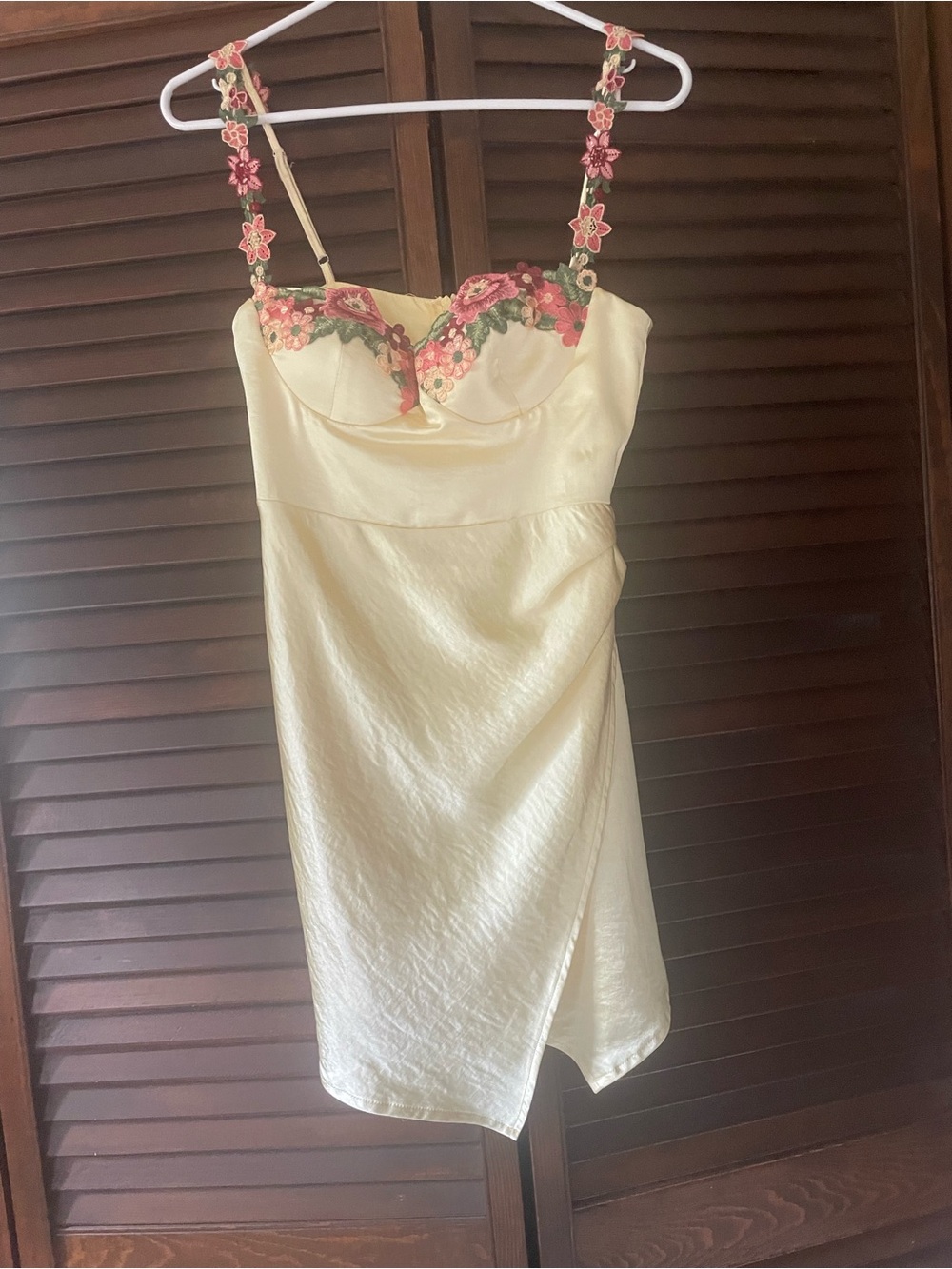 Floral-Trim pale yellow slip Dress